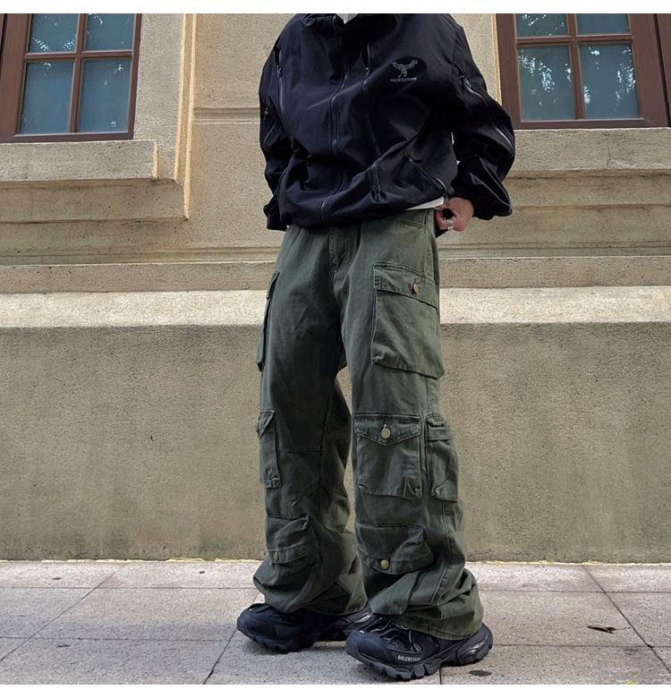 Men's Trendy American Retro Multi-Pocket Wide-Leg Overalls