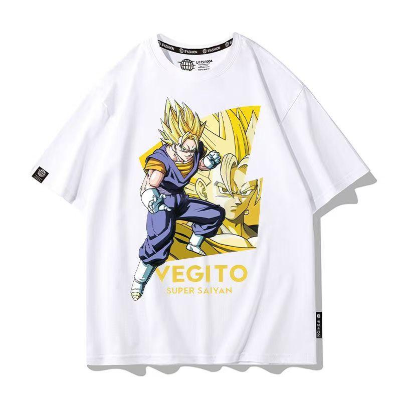 Dragon Ball Anime Co-Branded Men T-Shirt Summer Breathable Short Sleeve Super Saiyan Goku Vegeta Cartoon Top L