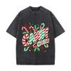 Festive Peppermint Team Holiday Word Daily Commute Vintage Distressed T Shirt Loose Washed Sleeve