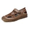 Men Outdoor Hiking Sandals Black Leather Closed Toe Grey Beach Shoes Wide Handmade Sandals Large Size for Father