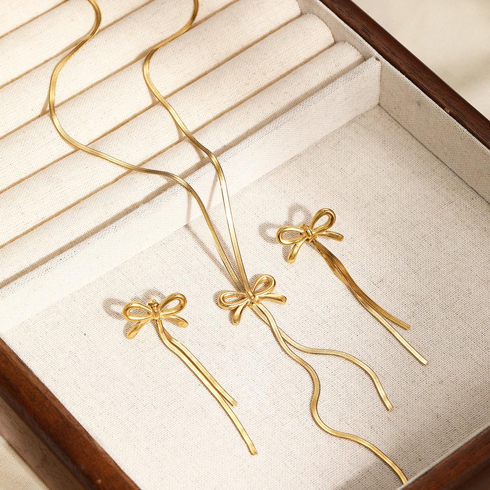 Simple Bow Necklace Earring Set Fashion Versatile Women Jewelry