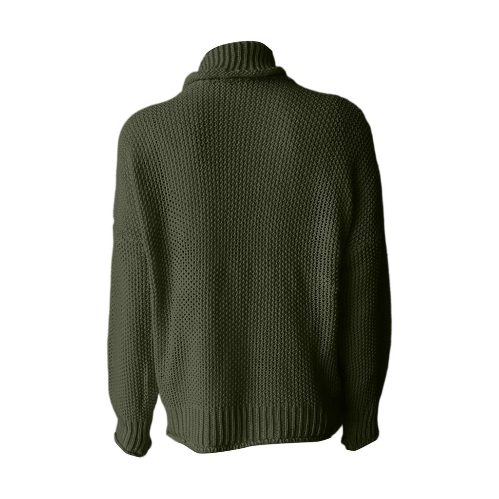Fashionable Women's High-neck Knitted Sweater With Long Sleeves And Rolled Hem