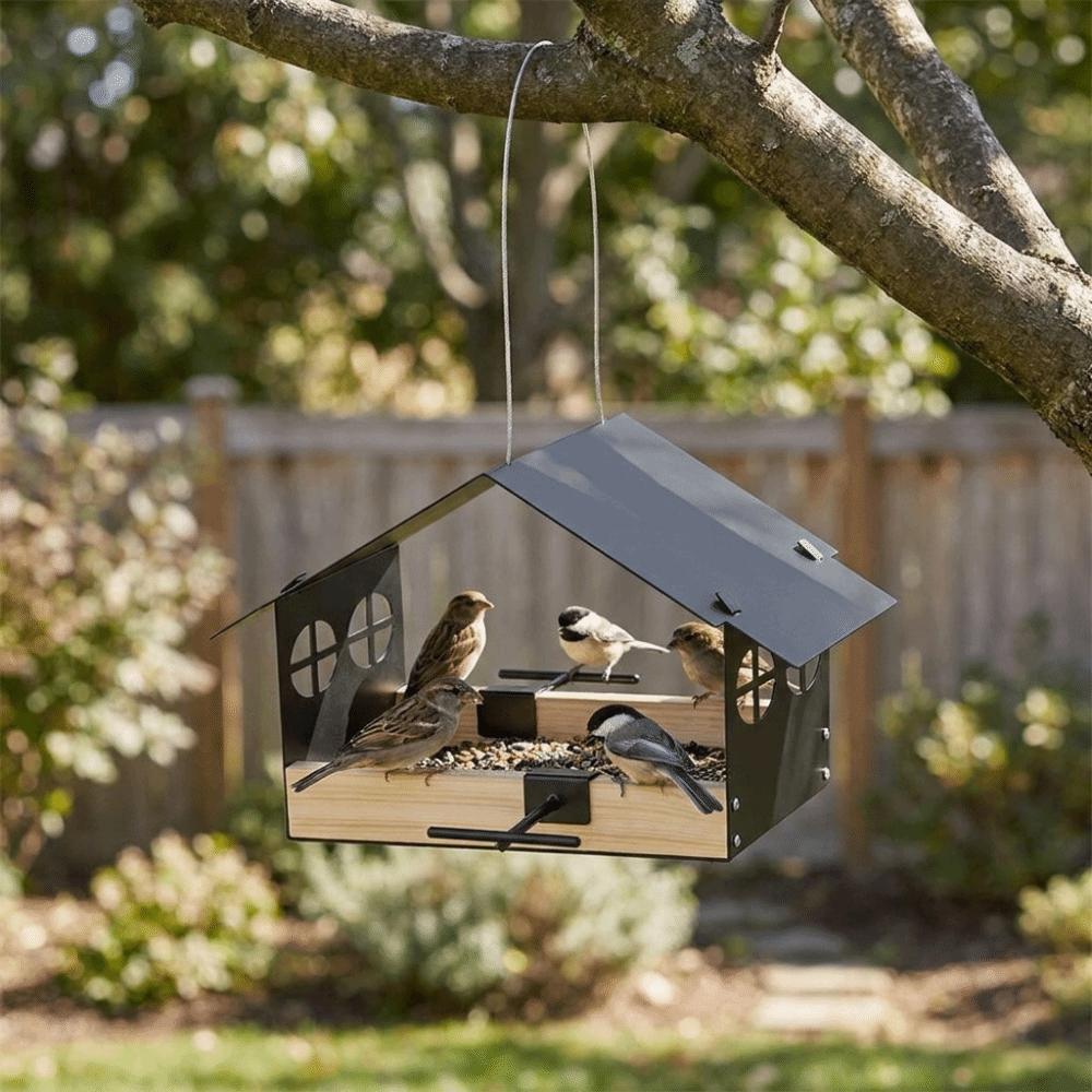 Weatherproof House Shape Bird Feeder Iron Bird Food Container Outdoor Bird Feeder Garden