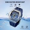 TSAR BOMBA Men's Watch 50M Water-Resistant Tonneau Dial Luxury Sapphire Crystal Silicone Strap