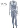 2Pcs/Set Formal Women Summer Outfit OL Style Chic Pure Color Lady Jacket Pants