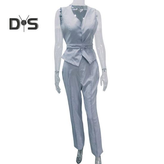 2Pcs/Set Formal Women Summer Outfit OL Style Chic Pure Color Lady Jacket Pants