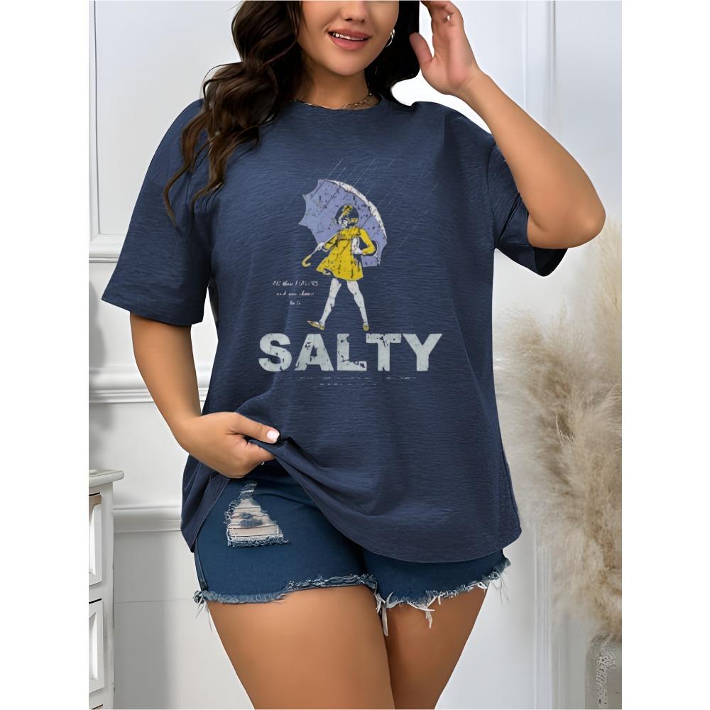 Salty Rainy Day Umbrella Women's Tee - Retro Humor Graphic, Casual Coastal Top