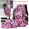 Three Piece Set of Children's Backpack, Nylon Camouflage for Elementary School and Girls, Lightweight Backpack for Middle and High School Students