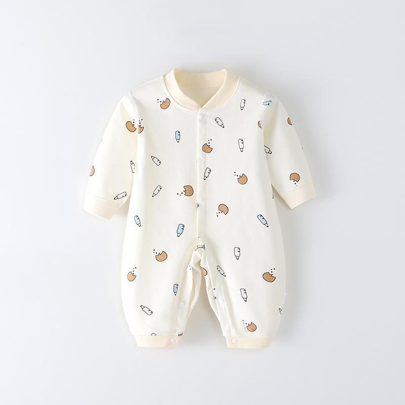 Combed Cotton Long-Sleeved Baby Romper for Newborns - Spring & Autumn