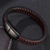 Punk Men Braided Genuine Braided Blue Leather Bracelet Black Stainless Steel Magnetic Buckle Bracelet Gifts Homme Pulsera