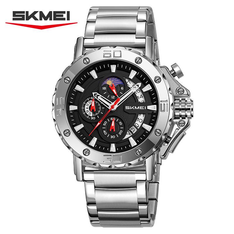 Skmei Watch for Men Top Brand Luxury Big Dial Stainless Steel Waterproof Chronograph Wristwatches with Date
