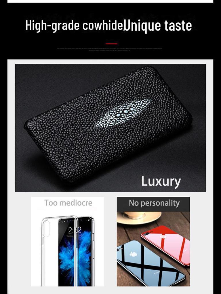 OPPO A2 Halbschalen-Lederhülle aus Rindsleder mit Perlen-Fischmuster – echter Schutz für A2Pro.