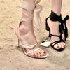 Fashion Summer New Mesh Cross Strap One Line Buckle Roman Sandals Women's Fine Heels Open Toe Temperament High Heels
