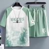 Summer Men's Personalized Letter Print Comfortable Breathable Round Neck T-shirt Shorts Set Outdoor Street Style Outfit