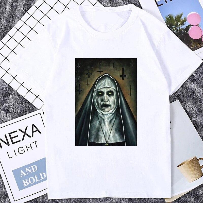 Horror Unholy Nun Graphic Printed Unisexs T-shirt Summer Casual Fashion Loose Soft Modal T Shirt Streetwear Hipster Hip Hop Tees