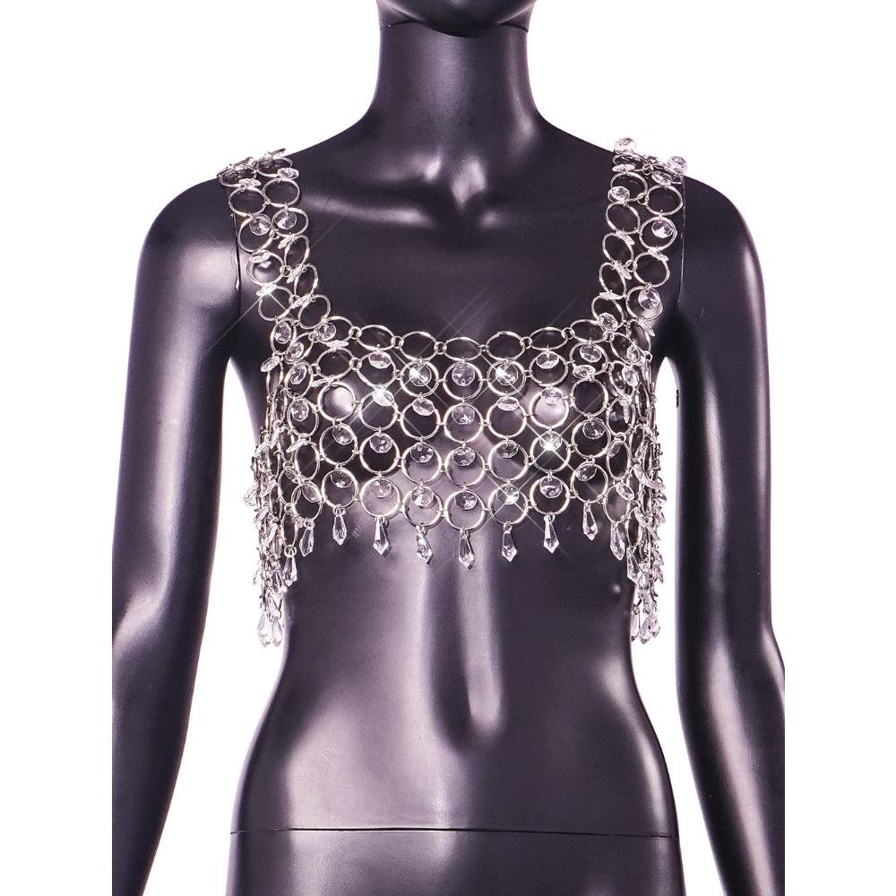 

Женский летний новый продукт с полым сверкающим кристаллом, маленький жилет one size серебряный