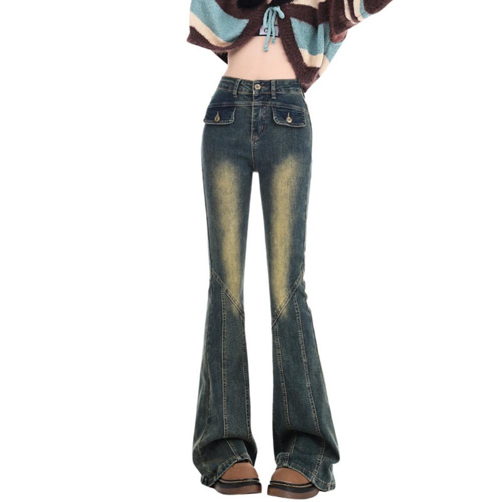 American retro sexy babes horseshoe high waist elastic versatile micro-pull slim casual jeans ins tide