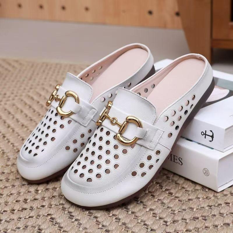 Baotou temperament sandals women wear one pedal soft sole retro sandals summer fashion breathable hole half drag women's shoes
