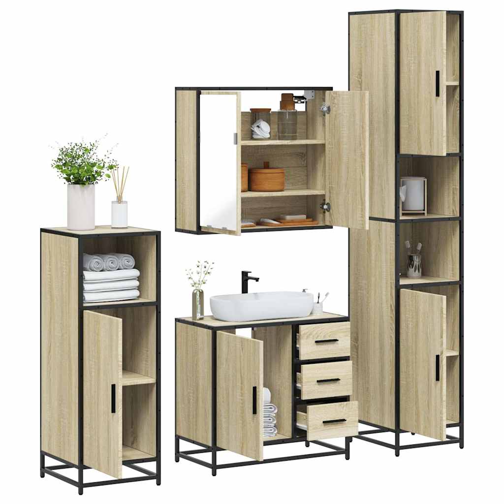 4 Piece Bathroom Furniture Set In Sonoma Oak Engineered Wood