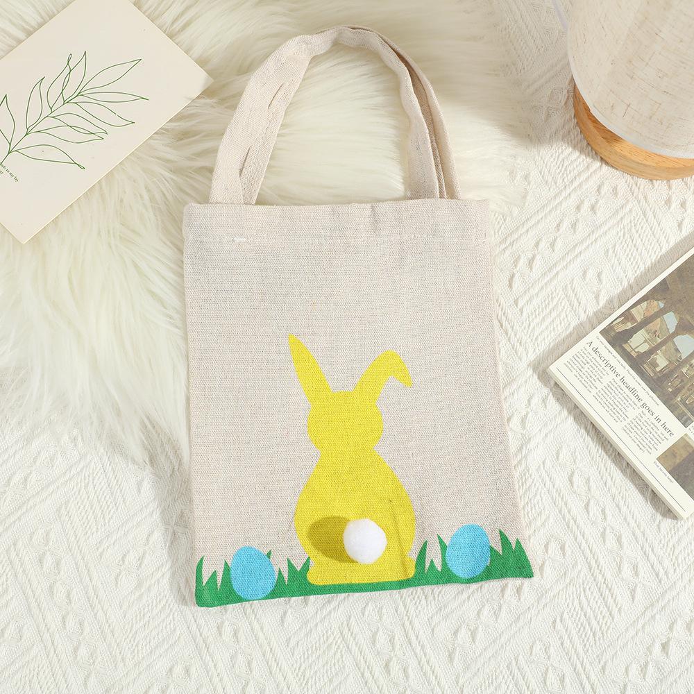 Easter Bunny Gift Handbags Cute Stuffed Ball Tote Bag Basket Kids Candy Goodie Rabbit Ear Bags Portable Eco Storage Container