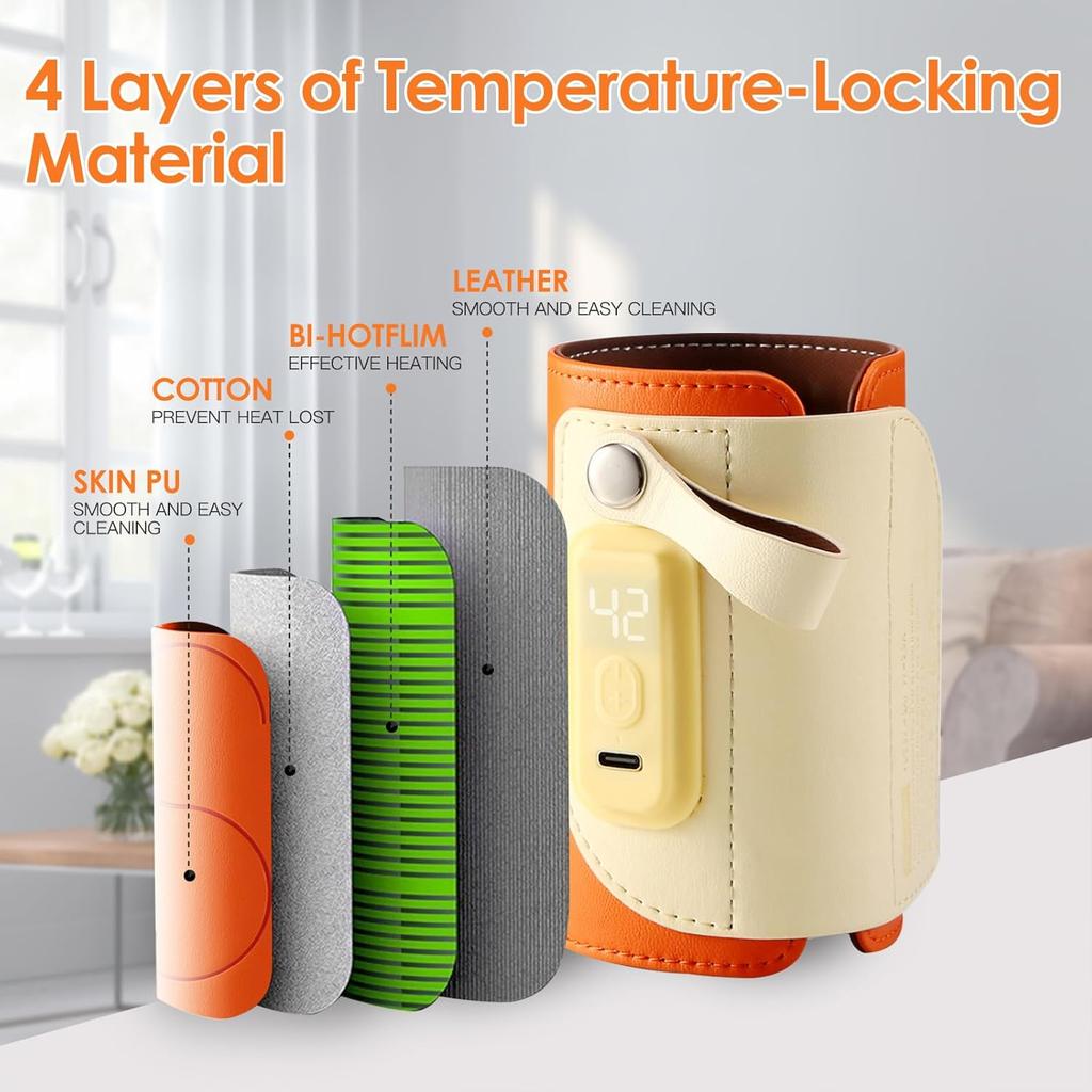 Portable Bottle Warmer,Baby Bottle Insulation Cover Bottle Warmer with 18W Quick Charge and LED Display,Adjustable Temperature Control, Handhold Milk