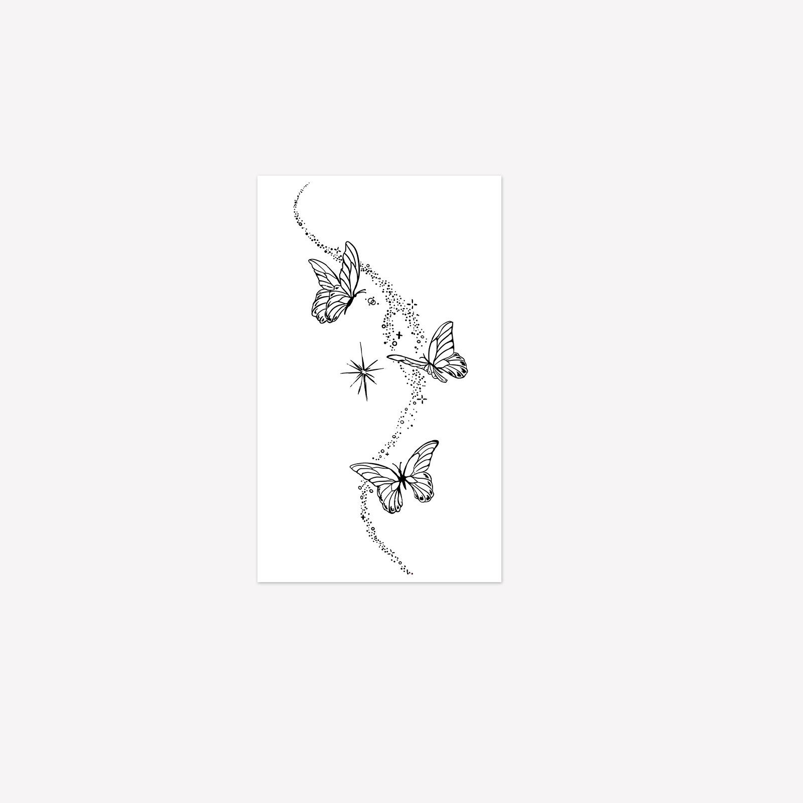 

Minimalist Lines Three Butterflies Starlight Tattoo Stickers, Waterproof And Long-Lasting, Women S Side Waist Advanced Sense Simulation Tattoo 11*18