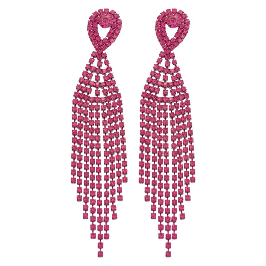 Silver Needle Court-Style Rhinestone Tassel Earrings: Elegant, High-End Light Luxury with a Fashionable, Exaggerated Design.