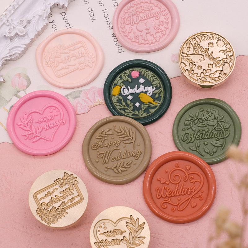 Wedding Series Round Wax Seal Stamp Head - Copper Handmade Letter Sealing