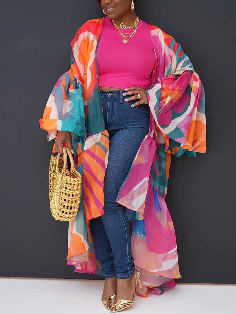 Elegant Women's Plus Size Fashion Coat with Irregular Hem and Lantern Sleeves