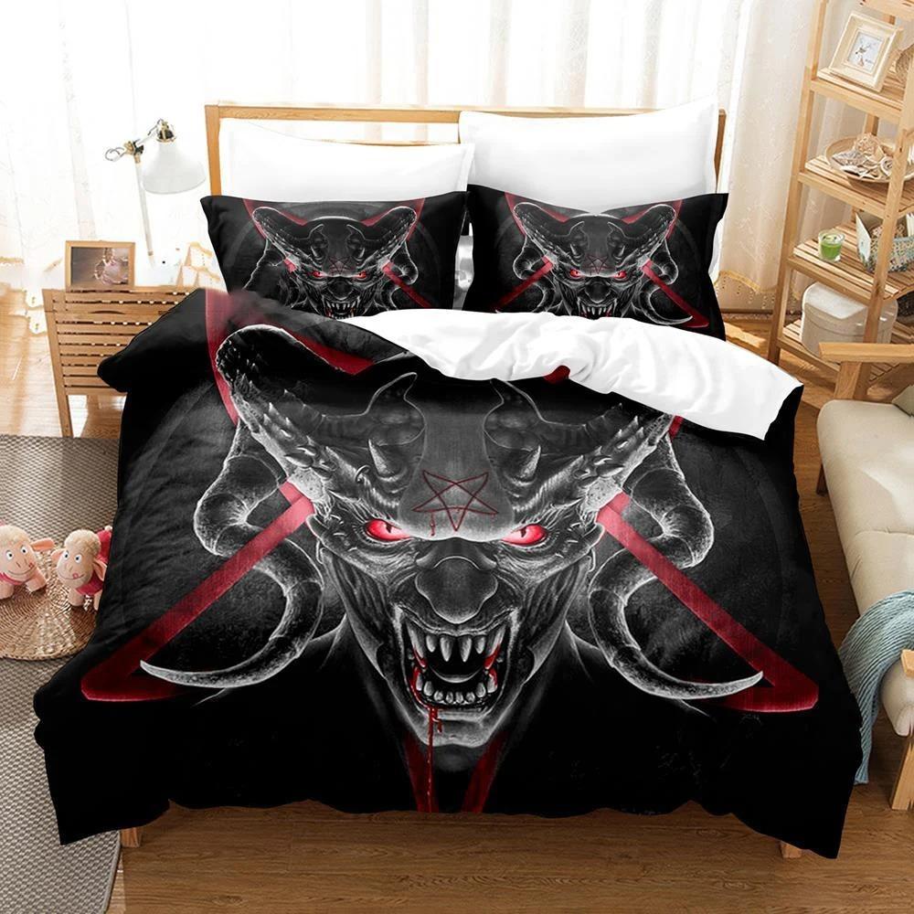 Dark Satanic Bedding Set Boys Girls Twin Queen Size Duvet Cover Pillowcase Bed Kids Adult Fashion Home Textileextile