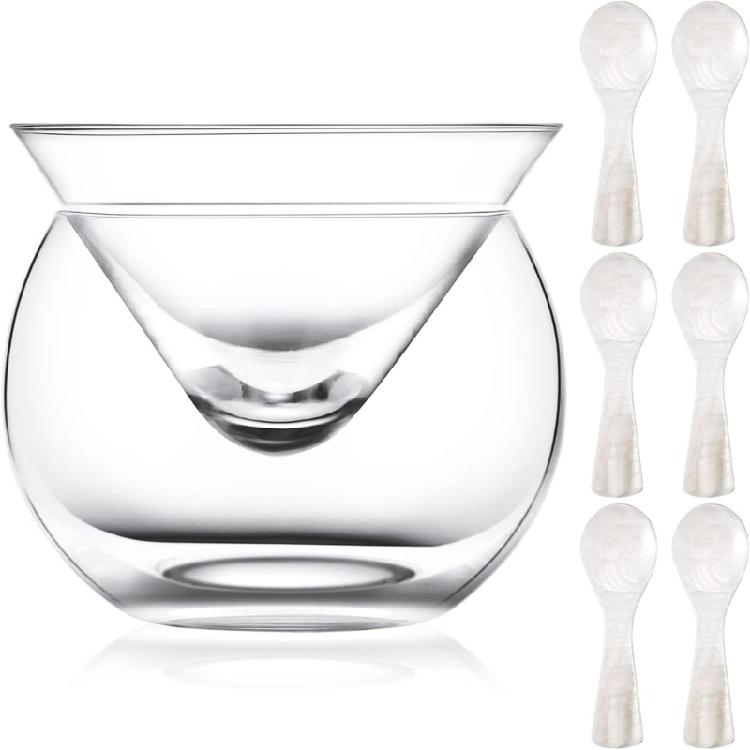 Vas de Refrigerare din Sticlă Borosilicată Înaltă cu Lingură Tavă pentru Servirea Caviarului Rezistent la Căldură Lavabil în Mașina de Spălat Vase pentru Petreceri 1 white