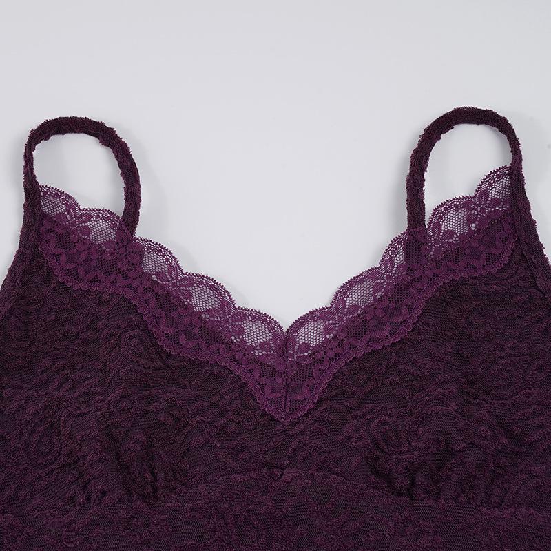 Purple V-neck Lace Patchwork Slim Camisole for Summer 2026