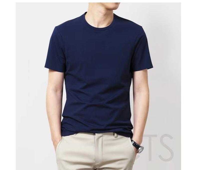Men's Loose-Fit Short-Sleeve Round Neck T-Shirt, 100% Mercized Cotton.