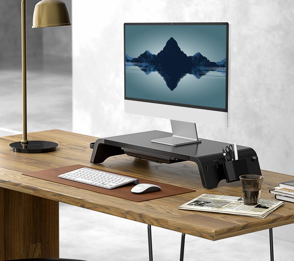 Fenge Monitor Fully Desktop Stand with Keyboard 52cm 25kg Weight G04A1522B Stand, Assembled, Drawer, Storage, Wide, Capacity, Black,