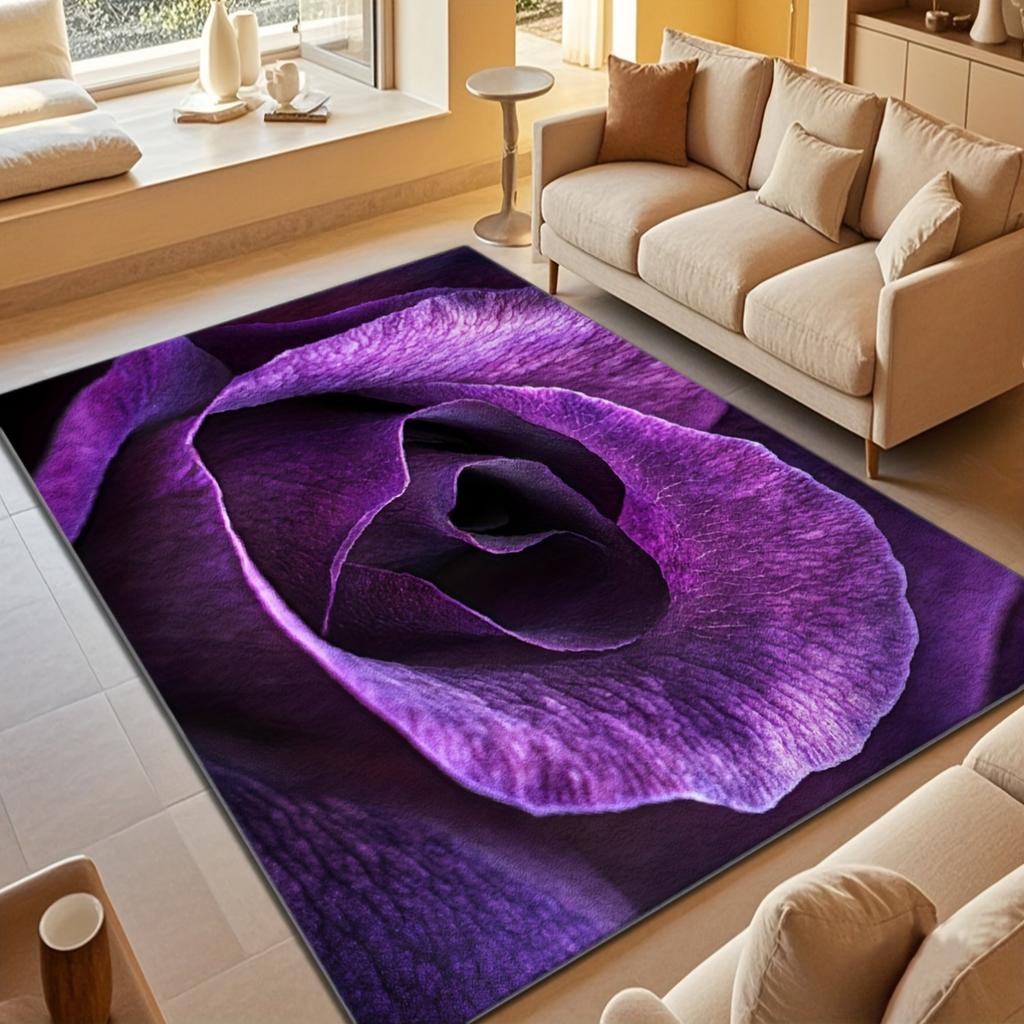 Cashmere - Like Purple Rose Pattern Entrance And Balcony Area Rug, Soft And Luxurious for Home And Office Use, Ideal for Living Room, Bedroom, Kitchen