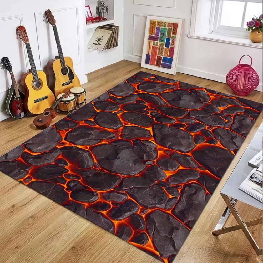 Tappeto Area Vulcanica Lava Magma Texture Realistica Crepata Tappeto Grande Antiscivolo Tappetino Gioco Bambini Decorazione Cool per Stanza dei Giochi Camera da Letto di un Ragazzo