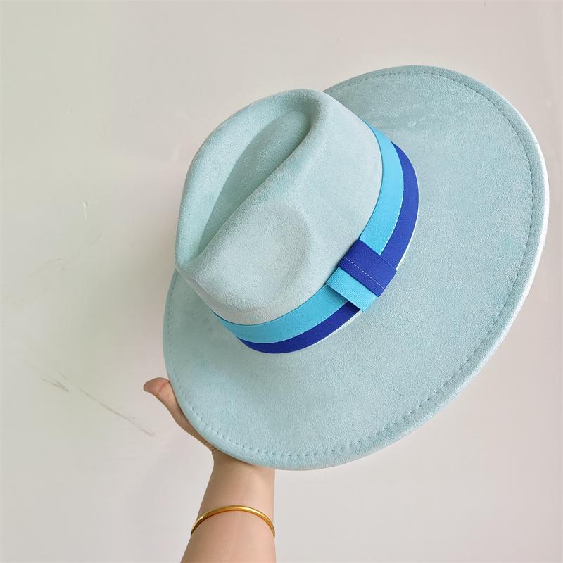 Elastisches Band Buntes Wildlederhut Herbst und Winter Damenfilzhut Breitkrempiger Hut Britischer Stil Retro Herrenhut Gorras Hombre