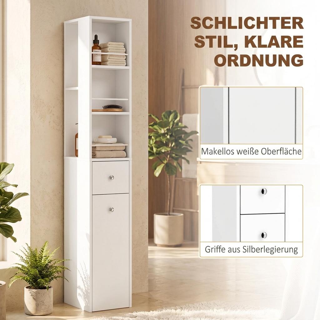Narrow Tall Bathroom Cabinet 135 Cm Bathroom Cabinet With 2 Drawers White