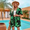 Summer Women's Printed Casual Vacation Style Cardigan And Shorts Set
