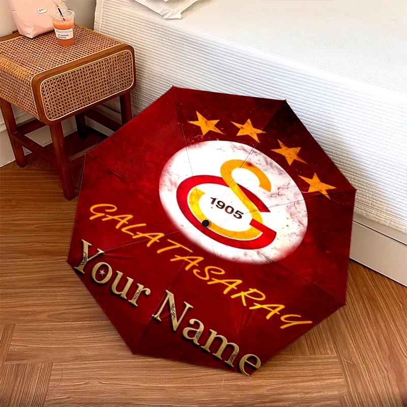 1 PC Automatic Folding Umbrella - Galatasaray S Custom Name Pattern, Portable & Foldable Design with 8 Ribs, Christmas Birthday Gifts