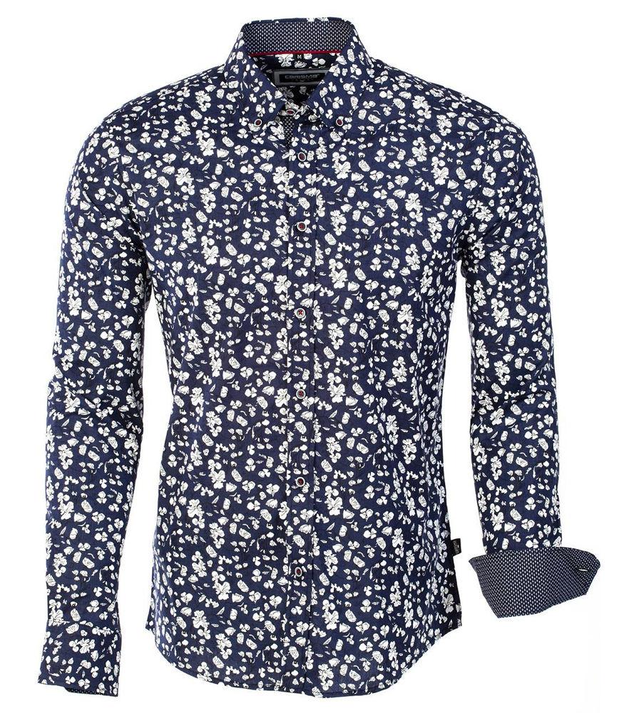 

Рубашка мужская с цветочным принтом Рубашка 8417 темно-синяя