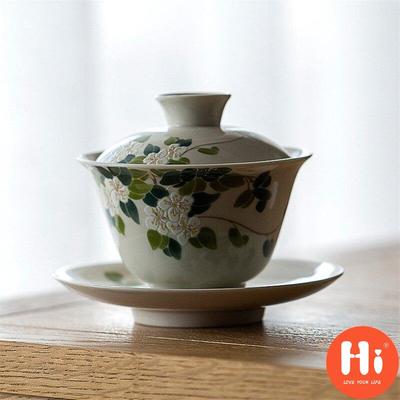 Hi Ceramic Tea Mug Gaiwan Hand-painted Teacup with Saucer Drinkware 175ML