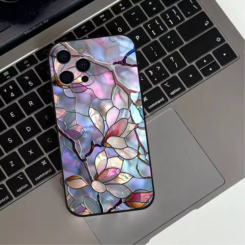 Colorful Stained glassGlass  Phone Case For iPhone 17,16,15,14,13,12,11 Plus,Pro Max,XS,Soft Silicone Black Cover