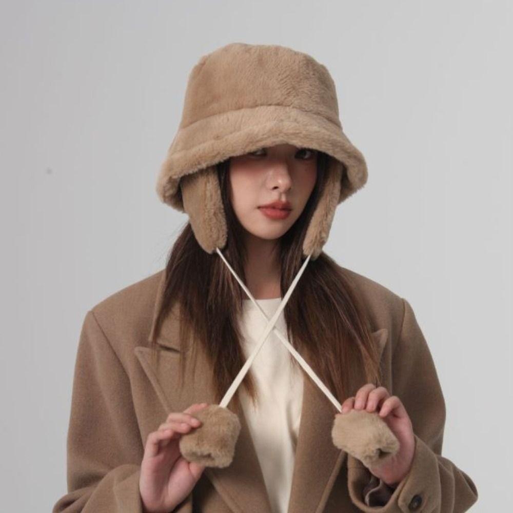 Warmer Winter Fisherman Hat Anti-cold Plush Bucket Cap Gifts Plush Panama Hat  Cycling