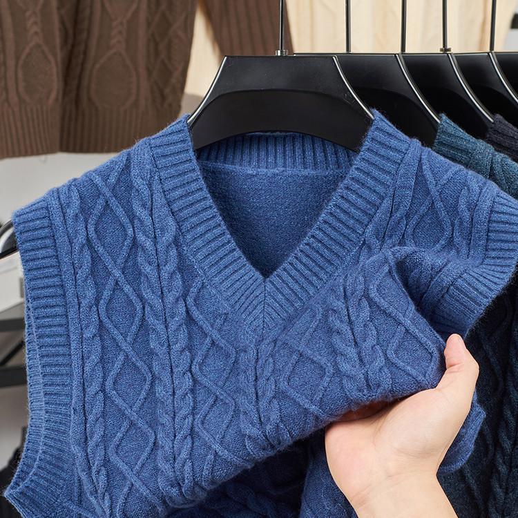 Men's Winter Knit Vest, V-Neck Sleeveless Sweater, Warm Fleece Lined, Casual Layering, 6 Colors