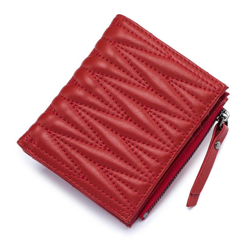 Leather Embroidery Folding Women's Wallet Sheepskin Short Wallet Large Capacity Fashion Japanese and Korean Wallet Storage Bag