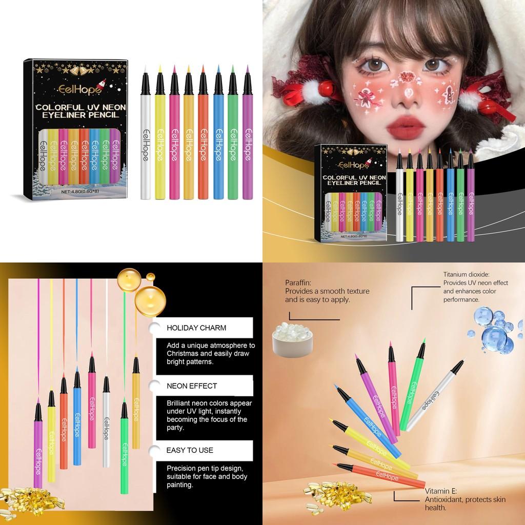 Eelhope 8 Color Neon Uv Liquid Eyeliner Pens For Vibrant Halloween Eye Makeup Looks