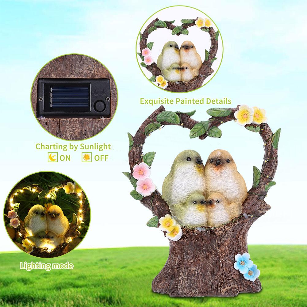 Solar Garden Birds Decorations Lights Waterproof Resin Cartoon Lamp Retro Holiday Props Automatic Switch for Festivals Ornaments