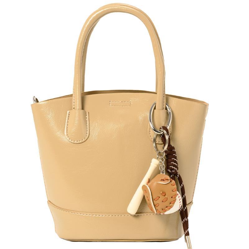 Retro Leather Light Luxury Hand-held Bucket Bag, Korean-style Simple Vegetable Basket Crossbody Bag