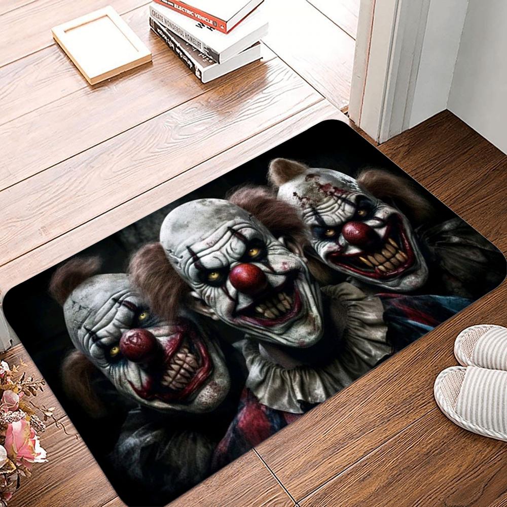 

Horror Clown Pattern Door Mat Vivid Scary Clown Designs with Different Facial Expressions Non Slip Floor Mat for Home Decor 40x60cm